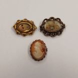 9CT GOLD CAMEO BROOCH & 2 OTHER BROOCHES