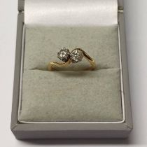 GOLD 2-STONE DIAMOND TWIST RING, THE DIAMONDS APPROX 0.