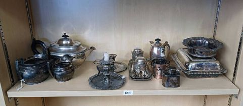 SELECTION OF OLD SHEFFIELD PLATE INCLUDING CHAMBERSTICKS, 3 PIECE TEASET,