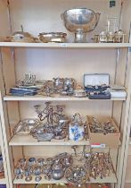 LARGE SELECTION OF SILVER PLATED WARE INCLUDING PUNCH BOWL, TEAWARE, ENTREE DISH,