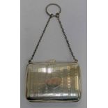 SILVER PURSE WITH ENGRAVED DECORATION FITTED LEATHER INTERIOR & CHAIN HANDLE BY BOOTS PURE DRUG CO.