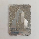 VICTORIAN SILVER CARD CASE WITH FOLIATE ENGRAVED DECORATION & DEPICTING, THE SCOTT MONUMENT,