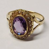 EARLY 20TH CENTURY PEARL & AMETHYST CLUSTER RING,