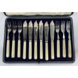 CASED SET 6 SILVER FISH KNIVES & FORKS BY WILLIAM HUTTON & SONS,