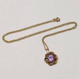 9CT GOLD AMETHYST SET PENDANT ON A 9CT GOLD CHAIN - 2.