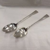PAIR OF GEORGE III SILVER SERVING SPOONS BY ELEY, FEARN & CHAWNER,