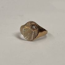 9CT GOLD DIAMOND SET SIGNET RING - 5.