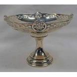 SILVER PEDESTAL DISH WITH PIERCED BORDER BY WALKER & HALL SHEFFIELD 1927 - 9CM TALL,