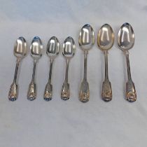 3 VICTORIAN SILVER TABLE SPOONS & 4 VICTORIAN SILVER DESERT SPOONS, LONDON 1847 ETC.