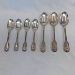 3 VICTORIAN SILVER TABLE SPOONS & 4 VICTORIAN SILVER DESERT SPOONS, LONDON 1847 ETC.