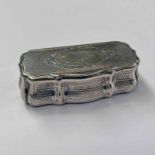 19TH CENTURY CONTINENTAL WHITE METAL SNUFF BOX WITH ENGINE TURNED DECORATION, MAKERS MARK TS - 9.