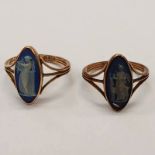 2 EARLY 20TH CENTURY GOLD BLUE JASPER WARE RINGS - 5.