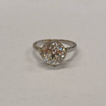 DIAMOND SOLITAIRE RING, THE OLD EUROPEAN CUT DIAMOND OF 4.0 CARATS SET IN PLATINUM.