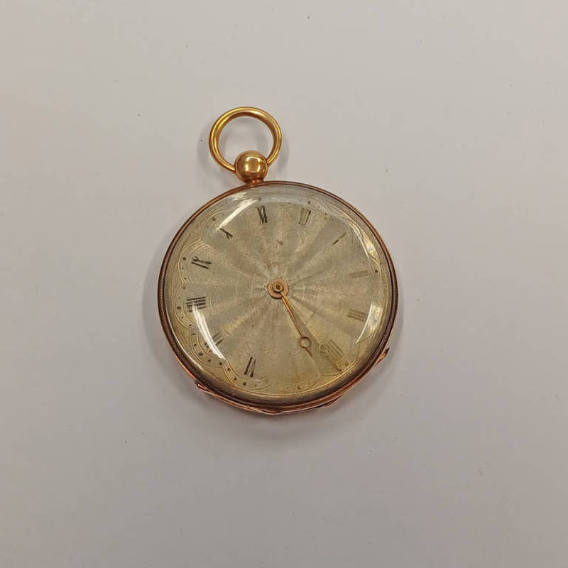 19TH CENTURY FRENCH YELLOW METAL SLIM CYLINDER OPENFACE POCKET WATCH - 4.5 CM DIAMETER, 54.