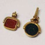 19TH CENTURY GOLD INTAGLIO SEAL SWIVEL FOB & MATCHING SWIVEL KEY FOB - I STRIVE