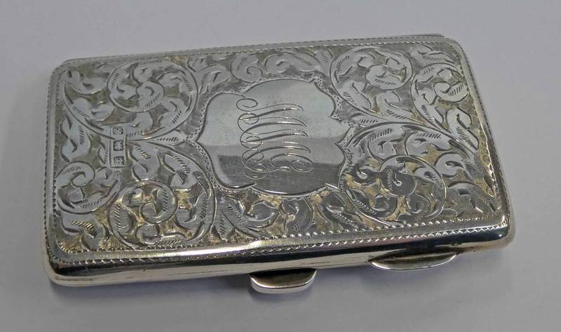 SILVER FOLIATE ENGRAVED CARD CASE WITH FITTED LEATHER INTERIOR - 8.