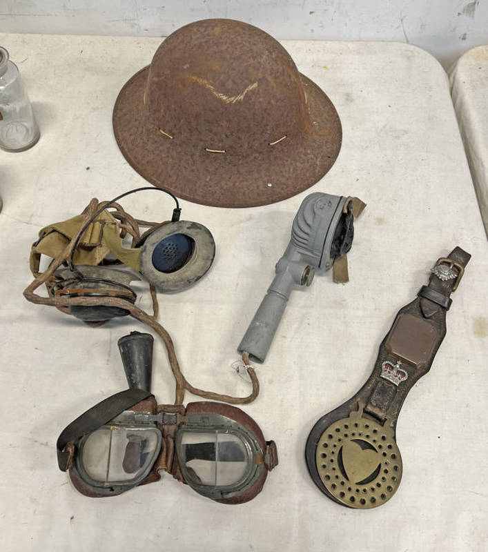 WW2 BRITISH ZUCKERMAN HELMET WITH LINER, FLYING GLASSES,