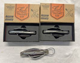 STAINLESS STEEL JAPAN MULTI TOOL / CUTLERY AND TWO BOXED GENTLEMANS HARD WARE CAMPING CUTLERY TOOLS