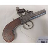 40 BORE FLINTLOCK BOX LOCK PISTOL SIGNED NOCK WITH, BIRMINGHAM PROOF MARKS,