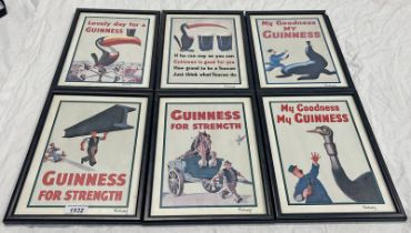 5 FRAMED GUINESS POSTERS, SERIES COMMISSIONED BY JOHN BLACKMORE AND ALL SIGNED BY JOHN GILROY,