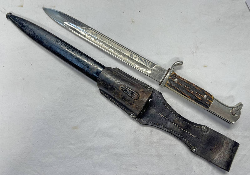 WW2 GERMAN K98 STAG GRIP DRESS BAYONET BY E PACK & SOHNE SOLINGEN, THE 23.