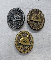 3 WW2 GERMAN WOUND BADGES