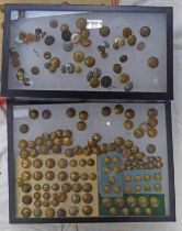 LARGE SELECTION OF MILITARY BUTTONS IN TWO GLAZED CASES TO INCLUDE SEAFORTH HIGHLANDERS,