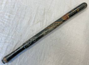 WILLIAM IV CONSTABULARY TRUNCHEON POLYCHROME AGAINST A BLACK BACKGROUND,
