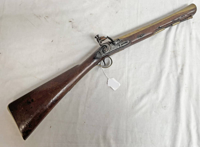 BRASS BARRELLED FLINTLOCK BLUNDERBUSS BY MORTIMER, 13.