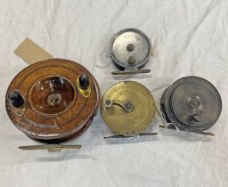 2 3/4" H MOORE LIVERPOOL REEL, 3 1/4" BRASS SIDE CRANK REEL,