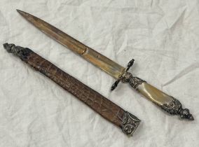 19TH CENTURY ITALIAN STYLE DAGGER WITH SOLID SILVER BLADE,