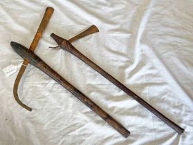 TWO AFRICAN TRIBAL AXES WITH HARDWOOD SHAFTS AND METAL HEADS -2-