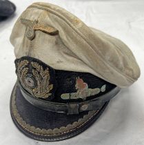 AGED MUSEUM QUALITY REPRODUCTION WW2 STYLE U BOAT KREIGSMARINE CAP WITH NAME TO INTERIOR