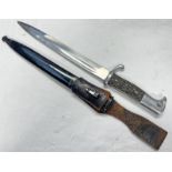 WW2 GERMAN K98 DRESS BAYONET WITH STAG EFFECT WOODEN GRIPS,