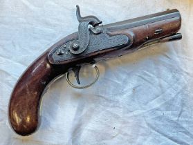 32 BORE PERCUSSION TRAVELLING PISTOL SIGNED SMYTHE DAVYS LONDON, 10.