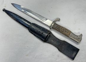 WW2 GERMAN K98 DRESS BAYONET WITH STAG GRIPS 20 CM LONG UNMARKED BLADE,