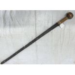 EARLY 20TH CENTURY ZULU KNOBKERRIE WITH GLOBULAR HEAD ON WIRE BOUND SHAFT,