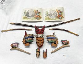 COLLECTION OF EDWARDIAN CANADIAN CARVED POLYCROME NATIVE AMERICAN PIPES & 2 PERIOD POSTCARDS