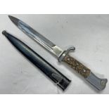 WW2 GERMAN K98 SHORT BAYONET WITH STAG GRIP SCALES, 19.