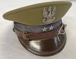 POLISH ARMY OFFICERS CAP WITH BADGE & BULLION STARS TO FRONT,