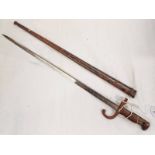 FRENCH 1874 GRAS BAYONET WITH 52CM LONG BLADE MARKED ETIENNE 1878 TO SPINE WITH ITS STEEL SCABBARD