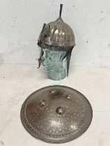 INDO PERSIAN KULAH KHUD HELMET WITH SIMILAR HAND SHIELD,