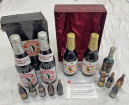 TWO BOTTLES OF 33 CL EVERARDS PEGUINIALE, 2 BULMERS CIDER CENTENARY BOTTLES INC ASE, NOVAL LB PORT,