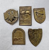 5 GERMAN THIRD REICH STYLE BADGES TO INLCUDE GERMAN AND AUSTRIAN FRONT SOLDIERS MEETING BADGE 1937,