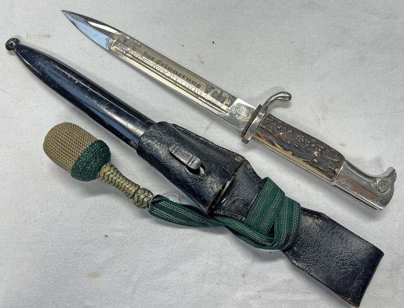 WW2 GERMAN K98 STAG GRIPPED DRESS BAYONET BY F HOLLER SOLINGEN, THE 19.