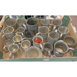 SELECTION OF MUGS TO INCLUDE A PEWTER QUART MARKED D HATTON,