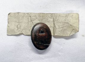 COPPER SEAL WITH MARKINGS ALONG WITH A LETTER MARKED 'SEAL OF JOHN LOVEL SON OF HENRY LOVELL.......