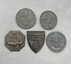 5 GERMAN THIRD REICH STYLE TINNIES ETC TO INCLUDE DEUTSCH 1ST DIE SAAR TINNIE 1934,