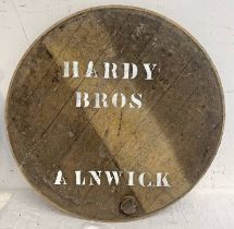 HARDY BROTHER ALNWICK MARKED WHISKY BARREL LID,