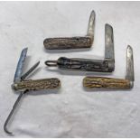 4 STAG / ANTLER POCKET KNIVES TO INCLUDE JOHN PETTY & SONS, SHEFFIELD,